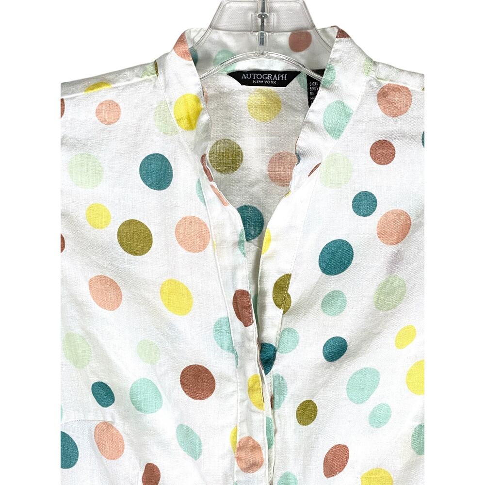 Polka Dot Linen Sleeveless Button Blouse Womens S Multicolor Retro Preppy Summer - Picture 2 of 8